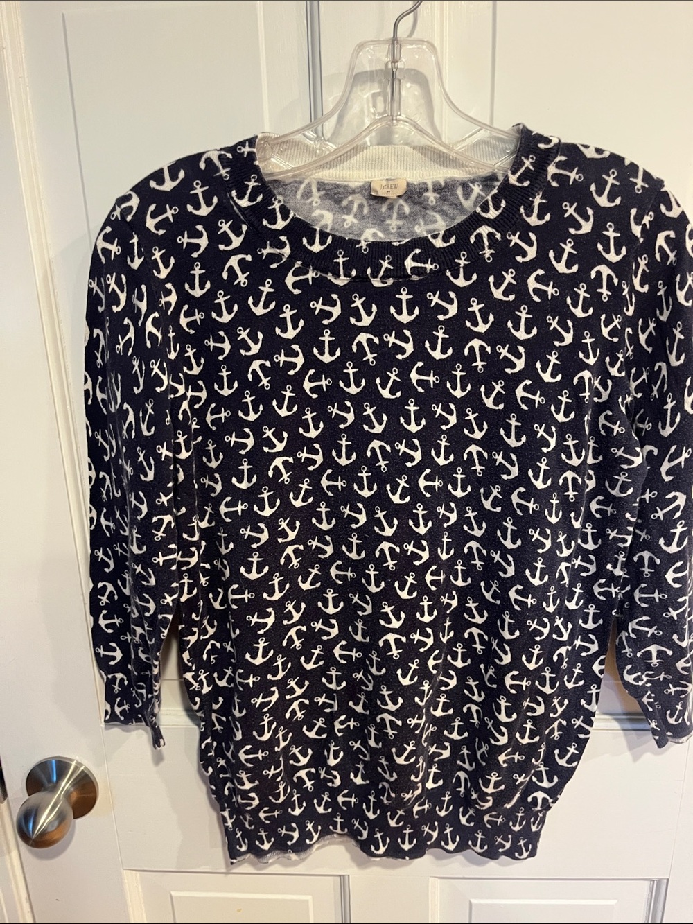 J. Crew Black Sweater with White Anchor Print